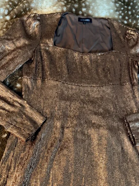 Intermix Hilary brown Bronze Sequin Mini Dress Long Sleeve Square Neck Size 8 - Picture 4 of 7